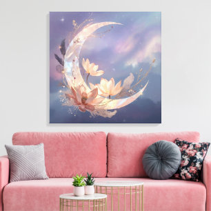 Impressão Em Tela Arte de Parede Boho Lua Pena Mística Espiritual