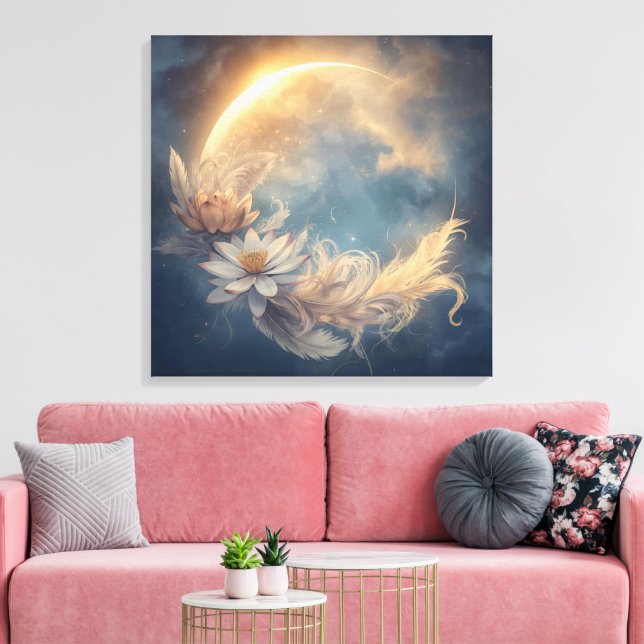 Impressão Em Tela Arte de Parede Boho Mandala Flor Lunar (Insitu(Sala de estar))
