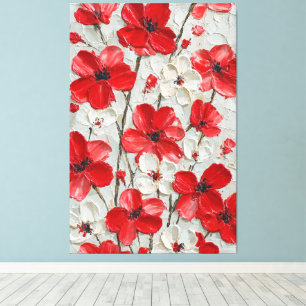 Impressão Em Tela Arte de Parede com Flores Vermelhas e Brancas em I