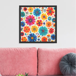 Impressão Em Tela Arte de Parede com Padrão Floral Colorido