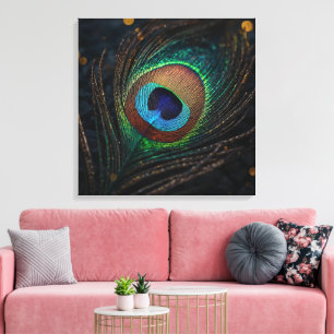 Impressão Em Tela Arte de Parede com Pena de Pavão – Natureza Boho E