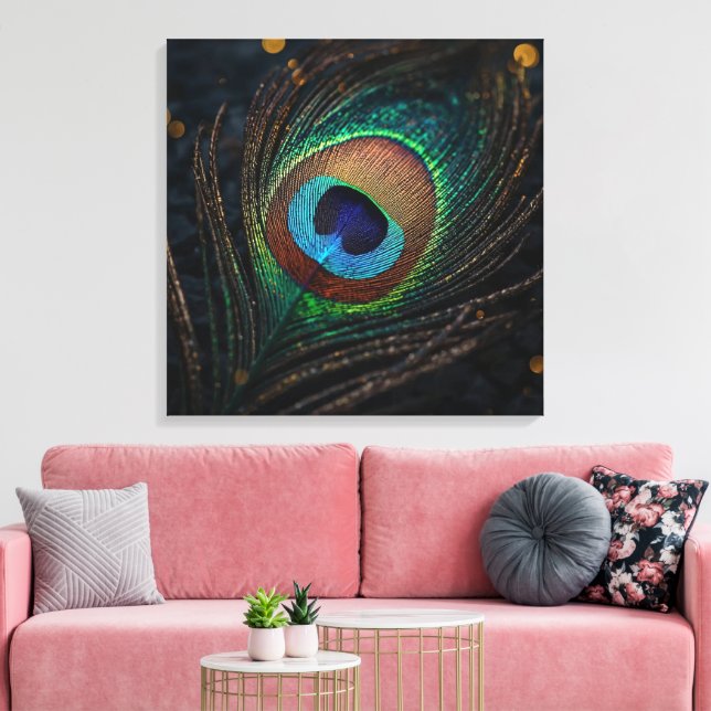 Impressão Em Tela Arte de Parede com Pena de Pavão – Natureza Boho E (Insitu(Sala de estar))