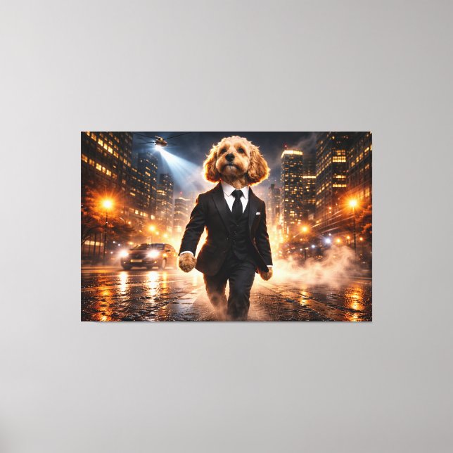 Impressão Em Tela Arte de Parede de Cockapoo de Luxo – Noite na Cida (Frente)