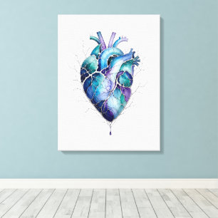 Impressão Em Tela Arte de Parede de Coração Anatômico Azul e Roxo