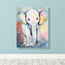 Arte de Parede de Elefante Bebê em Aquarela Sonhad