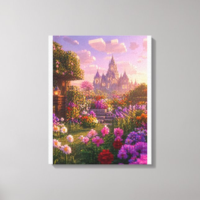 Impressão Em Tela Arte de Parede de Jardim de Flores Estilo Minecraf (Frente)