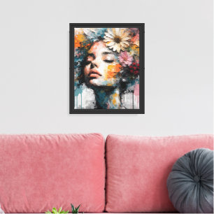 Impressão Em Tela Arte de Parede de Mulher Floral Abstrata de Luxo