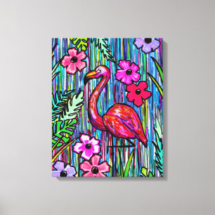 Impressão Em Tela Arte de Parede Desenho Tropical de Flamingo