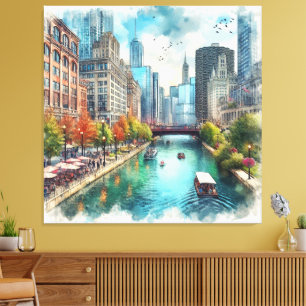 Impressão Em Tela Arte de Parede do Rio Chicago Illinois 