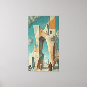 Impressão Em Tela Arte de Parede em Pintura a Óleo de Cidade Surreal