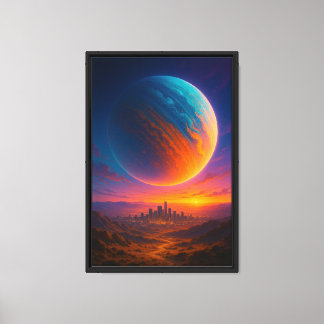 Impressão Em Tela Arte de Parede em Tela Cidade Cósmica Futurista –