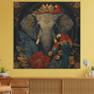 Impressão Em Tela Arte de Parede em Tela de Elefante e Papagaio da S