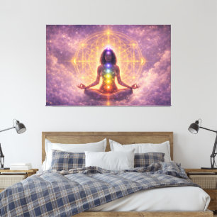 Impressão Em Tela Arte de Parede em Tela Esticada de Meditação Chakr