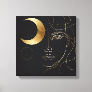 Impressão Em Tela Arte de Parede em Tela Feminina Fase da Lua Dourad