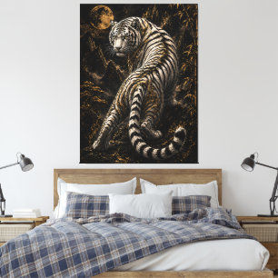 Impressão Em Tela Arte de Parede em Tela Luar do Tigre Branco   Míst