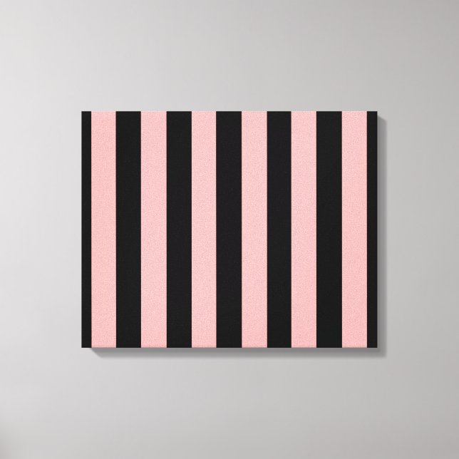 Impressão Em Tela Arte de Parede em Tela Preta e Rosa Coral Listrada (Frente)