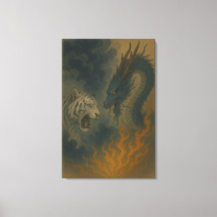 Impressão Em Tela Arte de Parede Fantasia Mística - Dragão vs Tigre