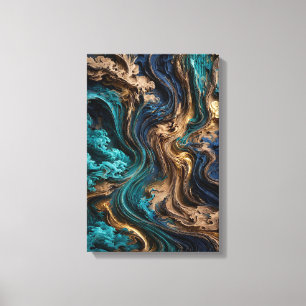 Impressão Em Tela Arte de Parede Fluido 3D - Cartão Teal e Dourado