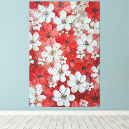 Impressão Em Tela Arte de Parede Impasto de Flores Brancas e Vermelh