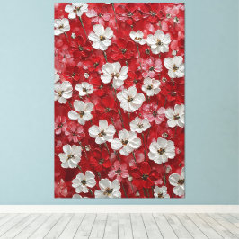 Impressão Em Tela Arte de Parede Impasto de Flores Brancas e Vermelh