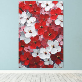 Impressão Em Tela Arte de Parede Impasto de Flores Vermelhas e Branc