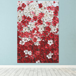 Impressão Em Tela Arte de Parede Impasto de Flores Vermelhas e Branc
