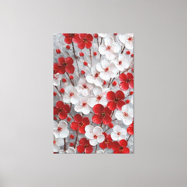 Impressão Em Tela Arte de Parede Impasto de Flores Vermelhas e Branc (Frente)