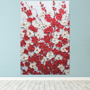 Impressão Em Tela Arte de Parede Impasto de Flores Vermelhas e Branc