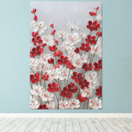 Impressão Em Tela Arte de Parede Impasto de Flores Vermelhas e Branc