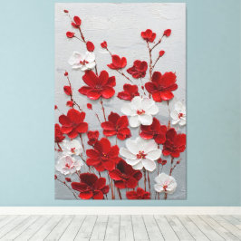 Impressão Em Tela Arte de Parede Impasto de Flores Vermelhas e Branc