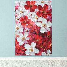 Impressão Em Tela Arte de Parede Impasto de Flores Vermelhas e Branc