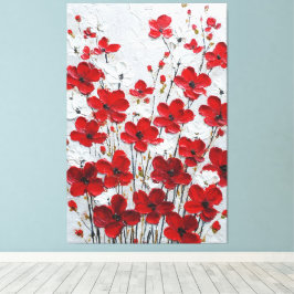 Impressão Em Tela Arte de Parede Impasto Pétalas Vermelhas e Brancas