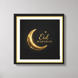 Impressão Em Tela Arte de Parede Luxuosa Preta e Dourada Eid Mubarak