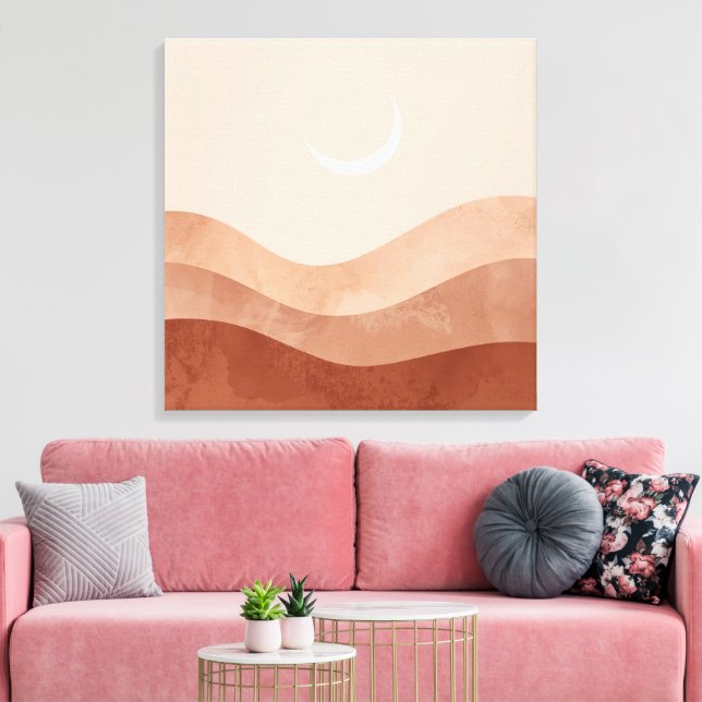 Impressão Em Tela Arte de Parede Minimalista Boho Lua e Deserto (Insitu(Sala de estar))