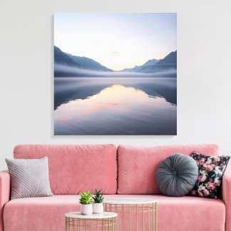 Impressão Em Tela Arte de Parede Paisagem Cênica de Lago e Montanha