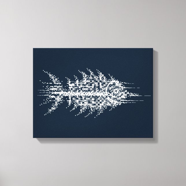Impressão Em Tela Arte de Parede Peixe Branco Glitch Pixel (Frente)