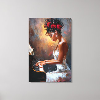 Impressão Em Tela Arte de Parede Pianista Mulher Negra | Afrocentric