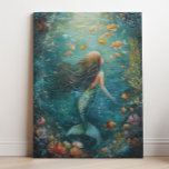 Impressão Em Tela Arte de Pintura Sereia<br><div class="desc">A pintura de sereia bonita e mágica apresenta uma sereia bonita nadando debaixo da água com peixes laranja fofos. Arte original de Nicole.</div>