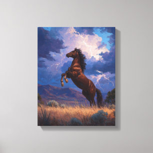 Impressão Em Tela Arte de Poder do Cavalo Empinado com Tempestade