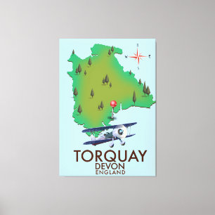 Impressão Em Tela Arte de pôster de mapa antigo de Torquay Devon.