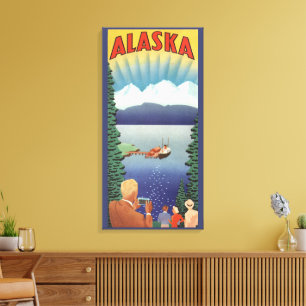 Impressão Em Tela Arte de Poster de Viagem do Alasca Antigo, Paisage