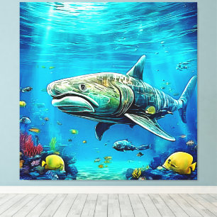 Impressão Em Tela Arte de Predador Oceânico Tubarão