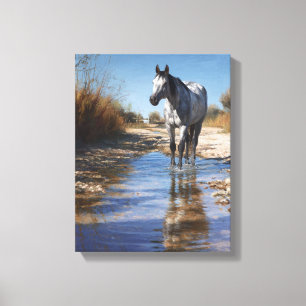 Impressão Em Tela Arte de Reflexo do Cavalo Branco no Córrego Rasgo