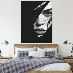 Impressão Em Tela Arte de Retrato Misterioso Monocromático