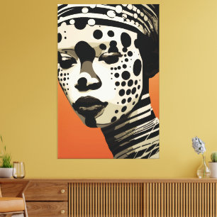 Impressão Em Tela Arte de Retrato Monocromático de Mulher Tribal
