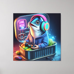 Impressão Em Tela Arte de Sardinha Gamer Retro Chunky com Vibrações 