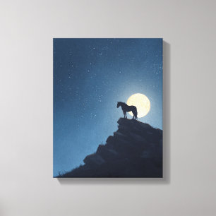 Impressão Em Tela Arte de Silhueta de Cavalo no Penhasco ao Luar
