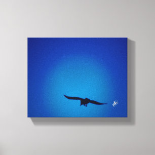 Impressão Em Tela Arte de Silhueta de Pássaro Céu Azul Brilho Ciano