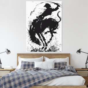 Impressão Em Tela Arte de Silhueta Dinâmica de Rodeio de Cowboy