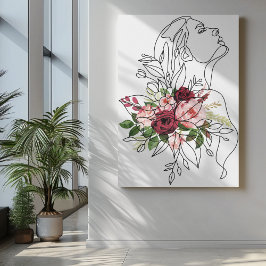 Impressão Em Tela Arte de uma linha com flores em marrom rosa